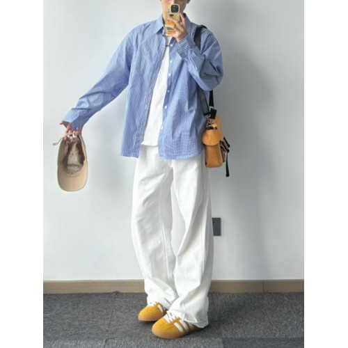 日系大碼白色牛仔褲男潮牌Cleanfit痞帥濶腿褲子美式高街直筒長褲 日系大碼白色牛仔褲男潮牌Cleanfit痞帥濶腿褲子美式高街直筒長褲