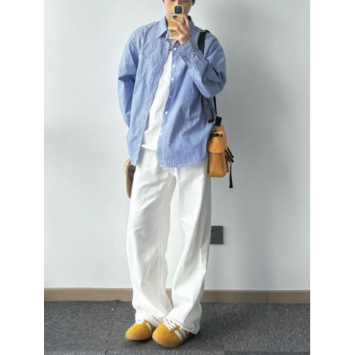 日系大碼白色牛仔褲男潮牌Cleanfit痞帥濶腿褲子美式高街直筒長褲 日系大碼白色牛仔褲男潮牌Cleanfit痞帥濶腿褲子美式高街直筒長褲