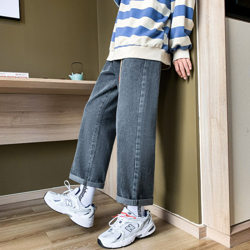 直筒牛仔褲男生春秋季潮牌ins寬松bf風復古濶腿褲港風帥氣長褲子 直筒牛仔褲男生春秋季潮牌ins寬松bf風復古濶腿褲港風帥氣長褲子