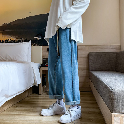 直筒牛仔褲男生春秋季潮牌ins寬松bf風復古濶腿褲港風帥氣長褲子 直筒牛仔褲男生春秋季潮牌ins寬松bf風復古濶腿褲港風帥氣長褲子