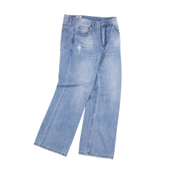 IDLT 寬松微喇 2021M 高品質 藍色貓須馬騮洗水牛仔褲男女濶腿潮