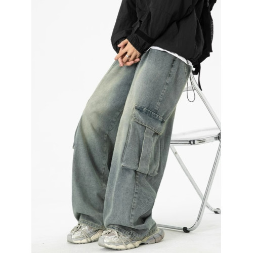 美式高街復古濶腿牛仔褲男春秋季新款潮牌大口袋寬松水洗直筒長褲 美式高街復古濶腿牛仔褲男春秋季新款潮牌大口袋寬松水洗直筒長褲