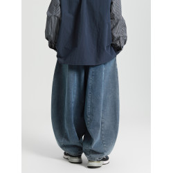 怕生的鹿 美式復古oversize廓形牛仔褲男寬松垂感濶腿大碼燈籠褲