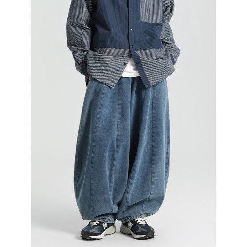 怕生的鹿 美式復古oversize廓形牛仔褲男寬松垂感濶腿大碼燈籠褲 怕生的鹿 美式復古oversize廓形牛仔褲男寬松垂感濶腿大碼燈籠褲
