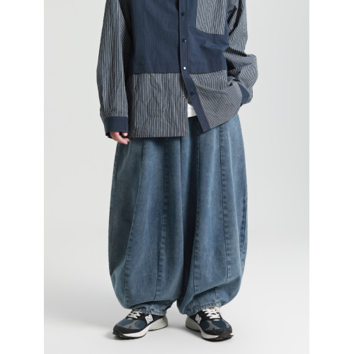 怕生的鹿 美式復古oversize廓形牛仔褲男寬松垂感濶腿大碼燈籠褲 怕生的鹿 美式復古oversize廓形牛仔褲男寬松垂感濶腿大碼燈籠褲