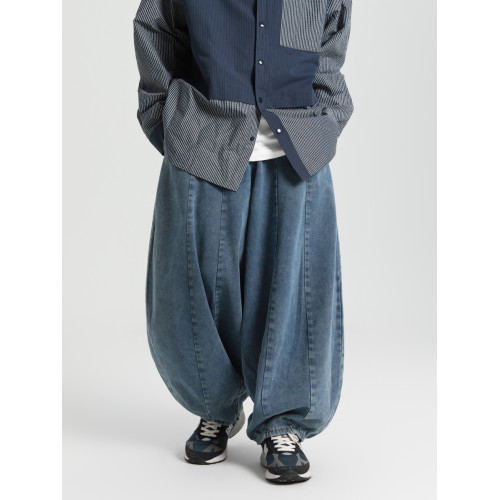 怕生的鹿 美式復古oversize廓形牛仔褲男寬松垂感濶腿大碼燈籠褲 怕生的鹿 美式復古oversize廓形牛仔褲男寬松垂感濶腿大碼燈籠褲