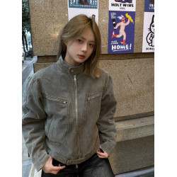 美式復古vintage水洗做舊牛仔外套男女春秋小衆設計立領夾克上衣