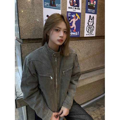 美式復古vintage水洗做舊牛仔外套男女春秋小衆設計立領夾克上衣 美式復古vintage水洗做舊牛仔外套男女春秋小衆設計立領夾克上衣