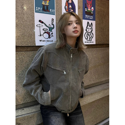 美式復古vintage水洗做舊牛仔外套男女春秋小衆設計立領夾克上衣 美式復古vintage水洗做舊牛仔外套男女春秋小衆設計立領夾克上衣