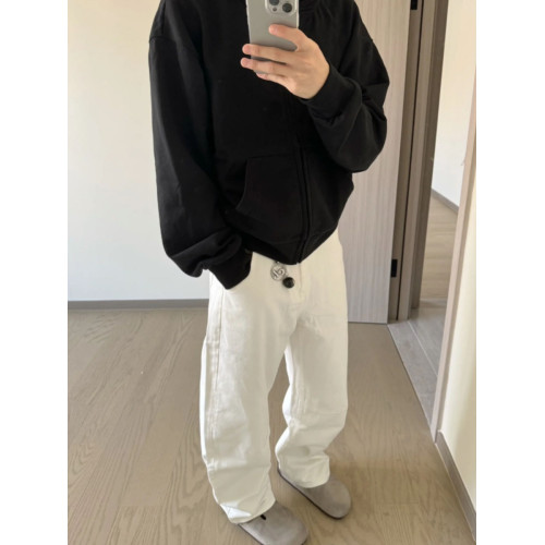 美式復古水洗cleanfit簡約白色牛仔褲男寬松休閒ins直筒百搭長褲 美式復古水洗cleanfit簡約白色牛仔褲男寬松休閒ins直筒百搭長褲