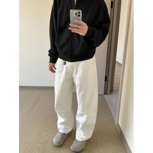 美式復古水洗cleanfit簡約白色牛仔褲男寬松休閒ins直筒百搭長褲 美式復古水洗cleanfit簡約白色牛仔褲男寬松休閒ins直筒百搭長褲