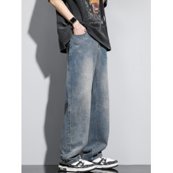 復古牛仔褲男冬季美式彎刀褲子男士寬松加絨男生工裝褲新款直筒褲