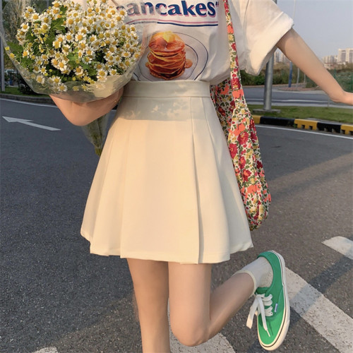 胖mm遮肉顯瘦百褶裙高腰半裙學院風短裙大碼黑色a字半身裙女夏季