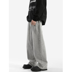 菸灰色復古牛仔褲男潮牌新款美式高街寬松垂感濶腿休閒拖地長褲子