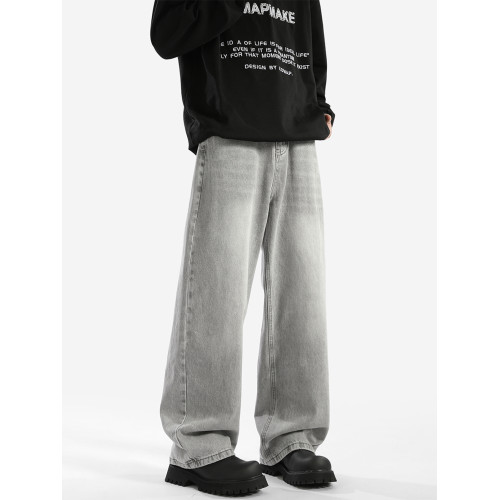 菸灰色復古牛仔褲男潮牌新款美式高街寬松垂感濶腿休閒拖地長褲子 菸灰色復古牛仔褲男潮牌新款美式高街寬松垂感濶腿休閒拖地長褲子