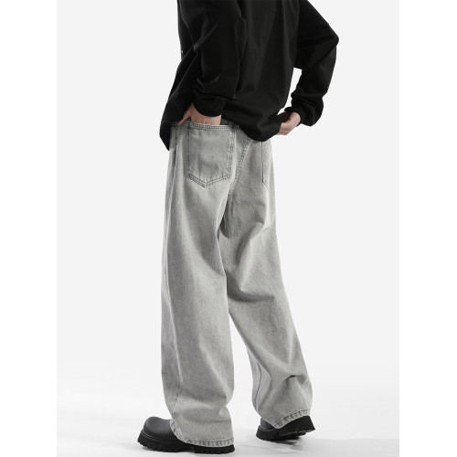 菸灰色復古牛仔褲男潮牌新款美式高街寬松垂感濶腿休閒拖地長褲子 菸灰色復古牛仔褲男潮牌新款美式高街寬松垂感濶腿休閒拖地長褲子
