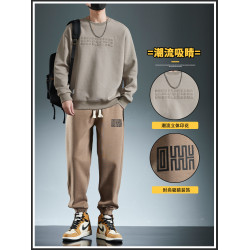 春秋季運動套裝男士2025年新款束腳休閒褲潮牌ins衛衣男寬松百搭