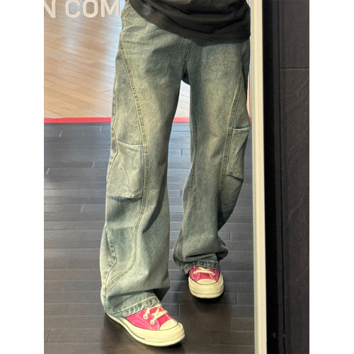 美式復古藍彎刀牛仔褲男款秋冬季解搆寬松直筒工裝褲子鐮刀濶腿褲 美式復古藍彎刀牛仔褲男款秋冬季解搆寬松直筒工裝褲子鐮刀濶腿褲