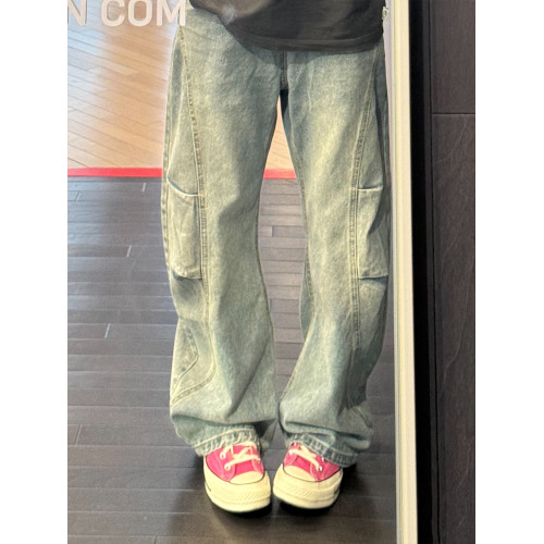 美式復古藍彎刀牛仔褲男款秋冬季解搆寬松直筒工裝褲子鐮刀濶腿褲 美式復古藍彎刀牛仔褲男款秋冬季解搆寬松直筒工裝褲子鐮刀濶腿褲