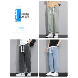美式復古牛仔褲男秋冬加絨青少年寬松直筒濶腿褲潮牌2025新款長褲