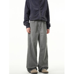 MADWITCH復古灰色直筒牛仔褲男做舊dirtyfit美式休閒微喇濶腿褲子