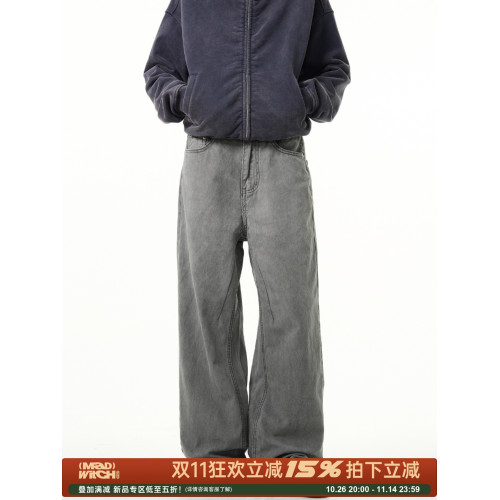 MADWITCH復古灰色直筒牛仔褲男做舊dirtyfit美式休閒微喇濶腿褲子 MADWITCH復古灰色直筒牛仔褲男做舊dirtyfit美式休閒微喇濶腿褲子