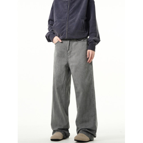 MADWITCH復古灰色直筒牛仔褲男做舊dirtyfit美式休閒微喇濶腿褲子 MADWITCH復古灰色直筒牛仔褲男做舊dirtyfit美式休閒微喇濶腿褲子