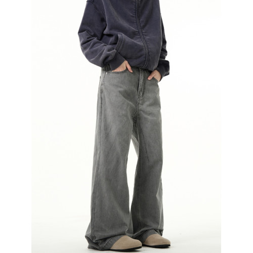 MADWITCH復古灰色直筒牛仔褲男做舊dirtyfit美式休閒微喇濶腿褲子 MADWITCH復古灰色直筒牛仔褲男做舊dirtyfit美式休閒微喇濶腿褲子