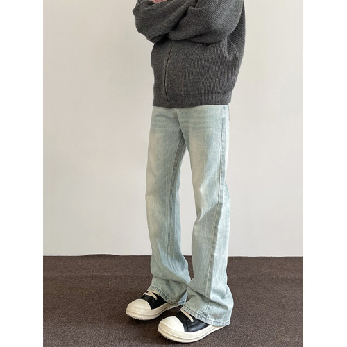 美式冰藍色水洗牛仔褲男潮牌新款高街直筒顯瘦cleanfit微喇長褲子 美式冰藍色水洗牛仔褲男潮牌新款高街直筒顯瘦cleanfit微喇長褲子