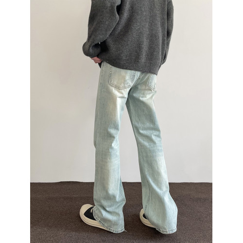 美式冰藍色水洗牛仔褲男潮牌新款高街直筒顯瘦cleanfit微喇長褲子 美式冰藍色水洗牛仔褲男潮牌新款高街直筒顯瘦cleanfit微喇長褲子