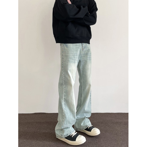 美式冰藍色水洗牛仔褲男潮牌新款高街直筒顯瘦cleanfit微喇長褲子 美式冰藍色水洗牛仔褲男潮牌新款高街直筒顯瘦cleanfit微喇長褲子