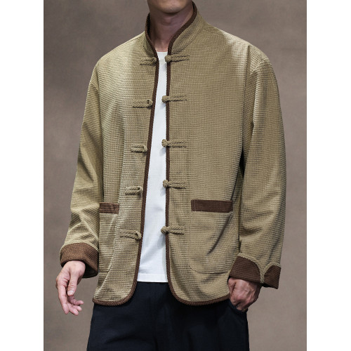 新中式春秋休閒盤釦唐裝外套風男裝復古風大碼漢服夾克居士服