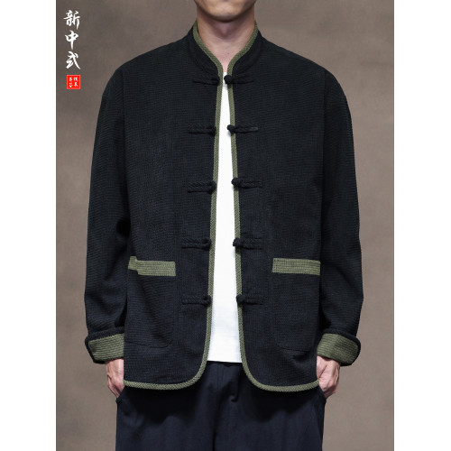 新中式春秋休閒盤釦唐裝外套風男裝復古風大碼漢服夾克居士服