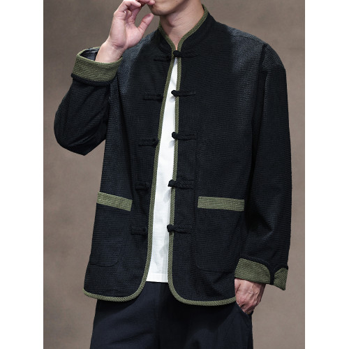 新中式春秋休閒盤釦唐裝外套風男裝復古風大碼漢服夾克居士服