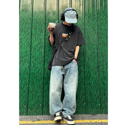 美式復古cityboy復古阿美哢嘰水洗牛仔褲寬松休閒錐形工裝墜感潮