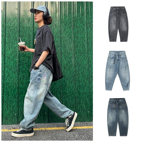 美式復古cityboy復古阿美哢嘰水洗牛仔褲寬松休閒錐形工裝墜感潮