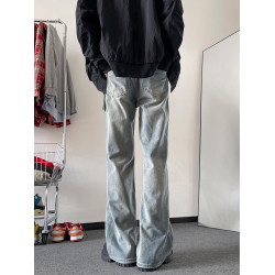 水洗做舊微喇牛仔褲男款春秋季美式ins復古寬松百搭休閒拖地長褲