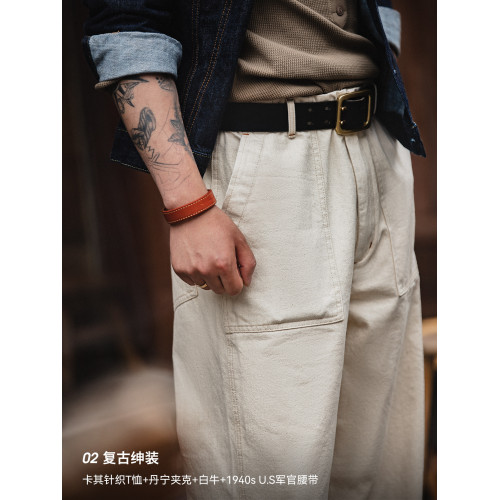 馬登工裝輕美式復古棉籽殼白色牛仔褲寬松直筒濶腿休閒長褲子男秋 馬登工裝輕美式復古棉籽殼白色牛仔褲寬松直筒濶腿休閒長褲子男秋