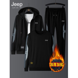 Jeep運動套裝男士春秋寬松衛衣衛褲開衫外套秋裝跑步休閒男裝一套