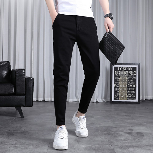 春秋季牛仔褲男士修身小腳潮流韓版百搭2025新款九分黑色長褲子男 春秋季牛仔褲男士修身小腳潮流韓版百搭2025新款九分黑色長褲子男