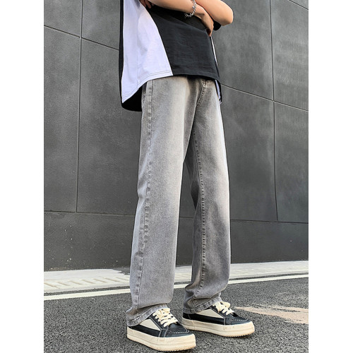 菸灰色微喇牛仔褲男做舊水洗美式直筒褲子高街寬松復古休閒長褲子 菸灰色微喇牛仔褲男做舊水洗美式直筒褲子高街寬松復古休閒長褲子