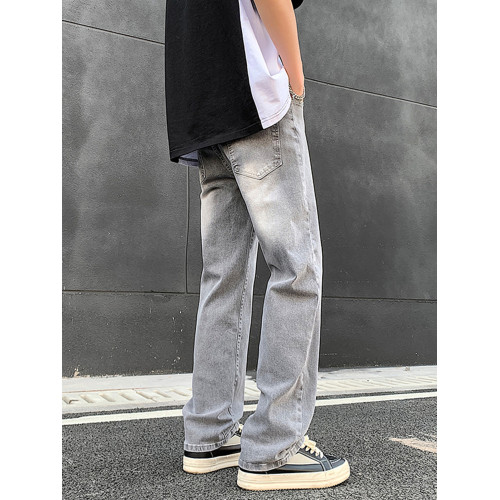 菸灰色微喇牛仔褲男做舊水洗美式直筒褲子高街寬松復古休閒長褲子 菸灰色微喇牛仔褲男做舊水洗美式直筒褲子高街寬松復古休閒長褲子