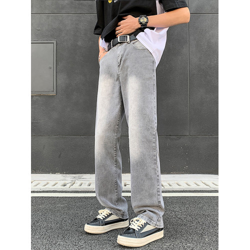 菸灰色微喇牛仔褲男做舊水洗美式直筒褲子高街寬松復古休閒長褲子 菸灰色微喇牛仔褲男做舊水洗美式直筒褲子高街寬松復古休閒長褲子