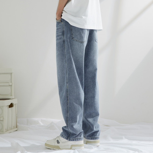 垂感直筒濶腿褲子男夏季寬松大碼牛仔褲ins痞帥港風拖地簡約長褲 垂感直筒濶腿褲子男夏季寬松大碼牛仔褲ins痞帥港風拖地簡約長褲