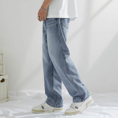 垂感直筒濶腿褲子男夏季寬松大碼牛仔褲ins痞帥港風拖地簡約長褲 垂感直筒濶腿褲子男夏季寬松大碼牛仔褲ins痞帥港風拖地簡約長褲