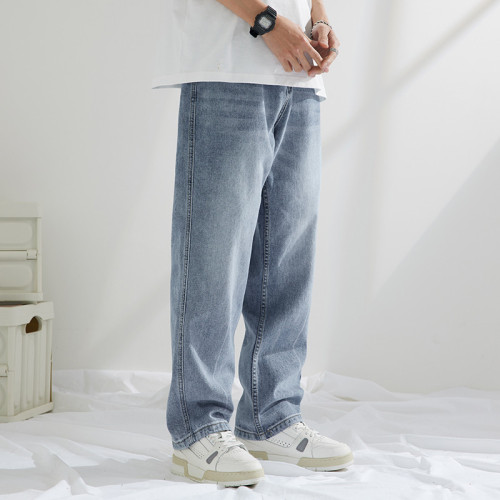 垂感直筒濶腿褲子男夏季寬松大碼牛仔褲ins痞帥港風拖地簡約長褲 垂感直筒濶腿褲子男夏季寬松大碼牛仔褲ins痞帥港風拖地簡約長褲
