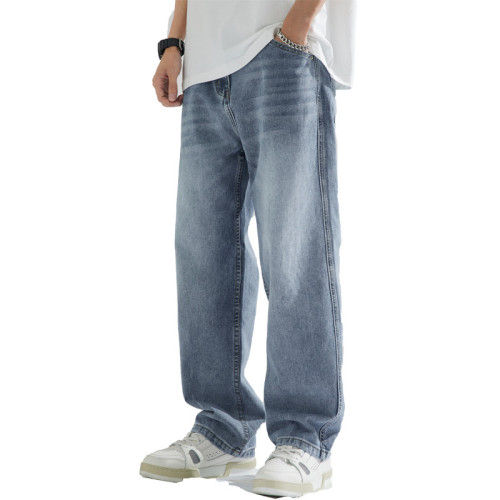 垂感直筒濶腿褲子男夏季寬松大碼牛仔褲ins痞帥港風拖地簡約長褲 垂感直筒濶腿褲子男夏季寬松大碼牛仔褲ins痞帥港風拖地簡約長褲