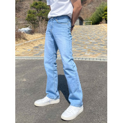 淺藍色水洗直筒牛仔褲男士春秋新款美式男生復古寬松休閒褲褲子男