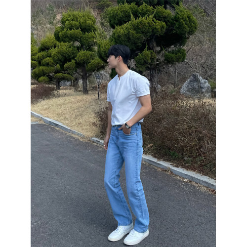 淺藍色水洗直筒牛仔褲男士春秋新款美式男生復古寬松休閒褲褲子男 淺藍色水洗直筒牛仔褲男士春秋新款美式男生復古寬松休閒褲褲子男