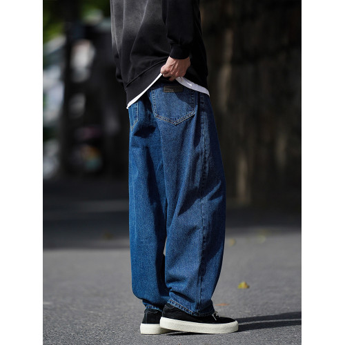美式vibe高街復古水洗深藍濶腿牛仔褲男潮牌寬松直筒休閒垂感長褲 美式vibe高街復古水洗深藍濶腿牛仔褲男潮牌寬松直筒休閒垂感長褲